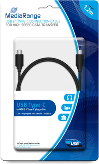 Kabel MediaRange USB 3.0 Type-C 1.2 m Czarny (MRCS161) - obraz 1