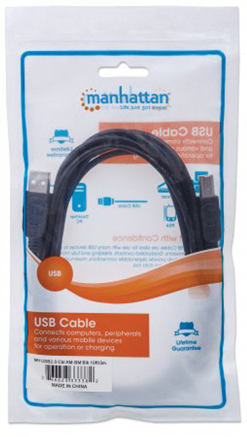 Кабель Manhattan USB 2.0 AM-BM 1.0 м (766623306218) - зображення 2