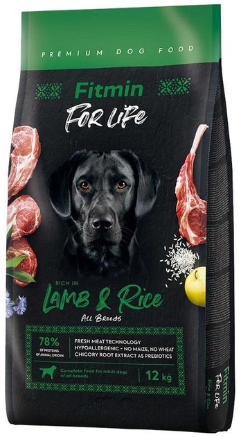 Sucha karma Fitmin For Life Jagnięcina z ryżem dla dorosłych psów wszystkich ras 12 kg (8595237034055) - obraz 1