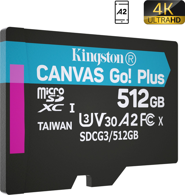 Karta pamięci Kingston microSDXC 512GB Canvas Go! Plus Class 10 UHS-I U3 V30 A2 (SDCG3/512GBSP) - obraz 2