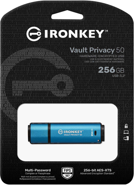 Флеш пам'ять USB Kingston IronKey Vault Privacy 50 256GB USB 3.2 Type-A Blue (IKVP50/256GB) - зображення 3