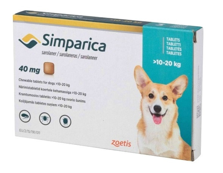 Таблетка от блох и клещей Симпарика Simparica для собак 10-20 кг 1 табл ...