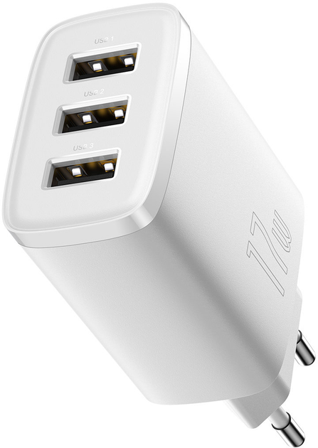 Ładowarka sieciowa Baseus Compact Charger 3U 17W EU Biały (CCXJ020102) - obraz 3