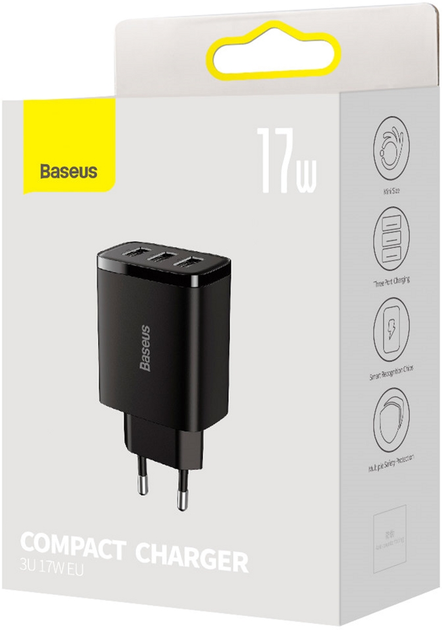 Ładowarka sieciowa Baseus Compact Charger 3U 17W EU Czarny (CCXJ020101) - obraz 7