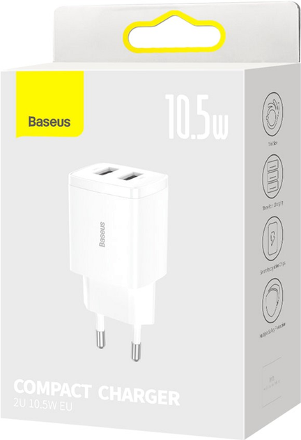 Ładowarka sieciowa Baseus Compact Charger 2USB 10.5W Biały (CCXJ010202) - obraz 6