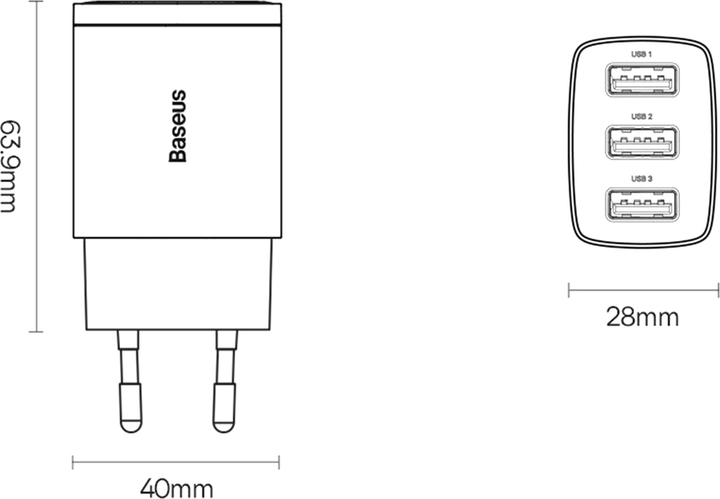 Ładowarka sieciowa Baseus Compact Charger 3U 17W EU Czarny (CCXJ020101) - obraz 6