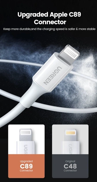 Кабель зарядний Ugreen MFi сертифікований lightning 1 м White (US155) - зображення 7