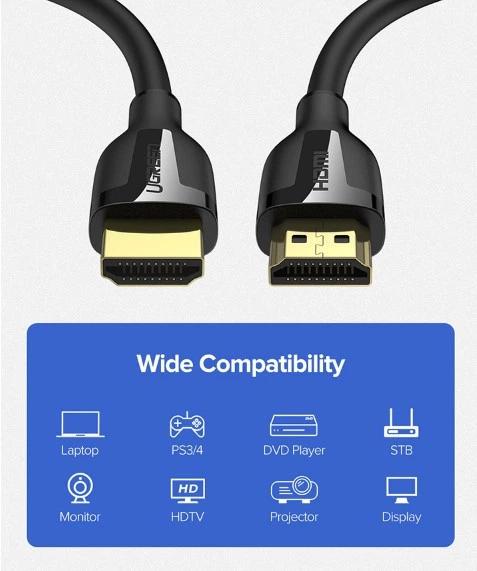 Кабель видео Ugreen HDMI 2.0 4K 3D 1М Black (ED030) - Фото 4 Кабель видео Ugreen HDMI 2.0 4K 3D 1М Black (ED030) - изображение 4