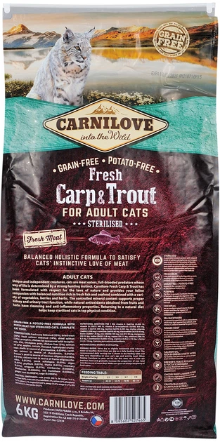 Сухий корм для стерилізованих кішок Carnilove Fresh з коропом і фореллю 6 кг (8595602527465) - зображення 2