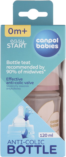 Антиколікова пляшечка Canpol Babies Easystart Gold із широкою шийкою 120 мл Рожева (35/239_pin) - зображення 2