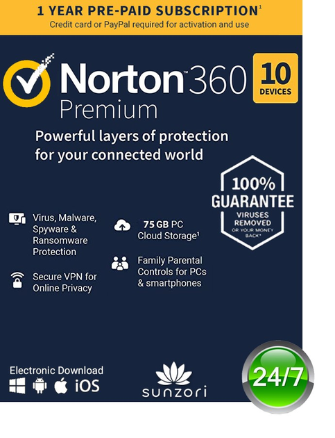 Norton 360 Premium 75GB для 10 устройств на 1 пользователя, лицензия на 1 год (ESD – электронный ключ) (21409567) - изображение 1