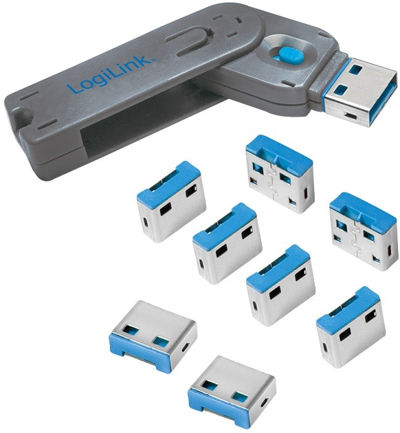 Blokada połączeń Logilink USB-A Port Blocker 1 Key + 8 Locks Blue (4052792045147) - obraz 1