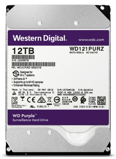 Жорсткий диск Western Digital Purple 12TB 256MB 7200rpm WD121PURZ 3.5 SATA III (0718037863726) - зображення 2