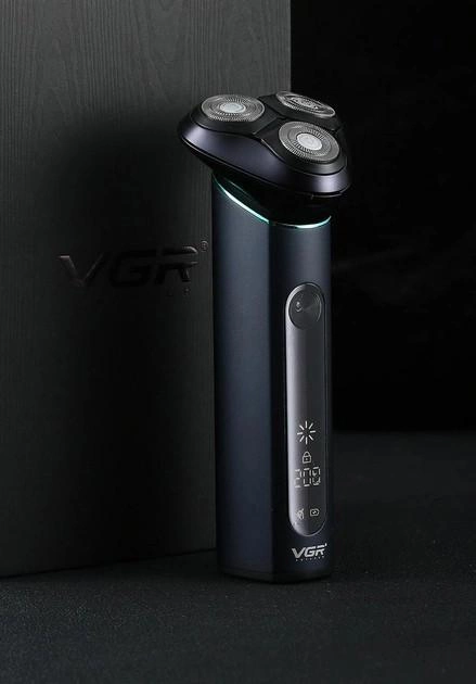 Мужская аккумуляторная электробритва для влажного и сухого бритья VGR V-310 роторная водонепроницаемая три бритвенные головки LED дисплей Синий - изображение 7