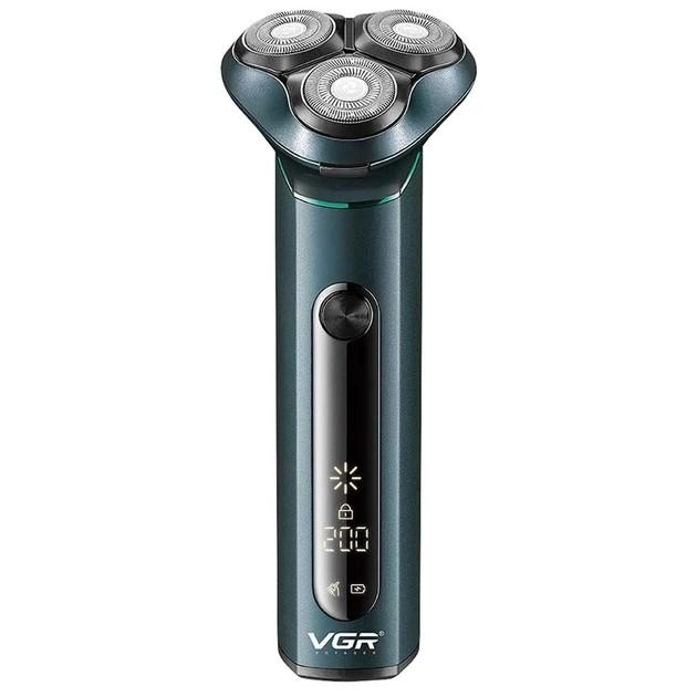 Мужская аккумуляторная электробритва для влажного и сухого бритья VGR V-310 роторная водонепроницаемая три бритвенные головки LED дисплей Синий - изображение 9