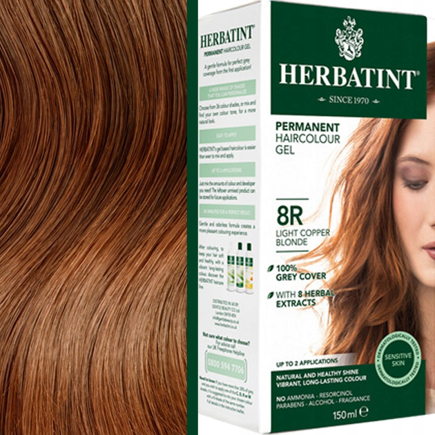 Żel-farba do włosów z utleniaczem Herbatint 8R Light Copper Blonde 150 ml (8016744805278) - obraz 1