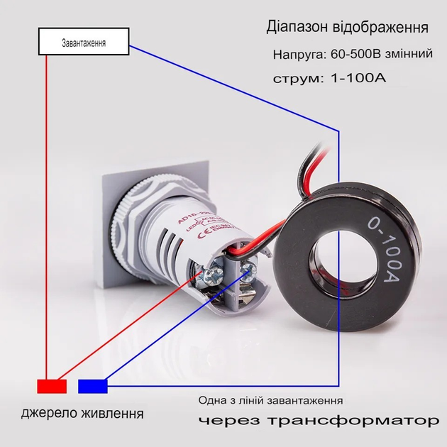 Амперметр цифровой 96x48мм однофазный, вх 1А, вых DO+RS485, LED-дисплей АМ-48D