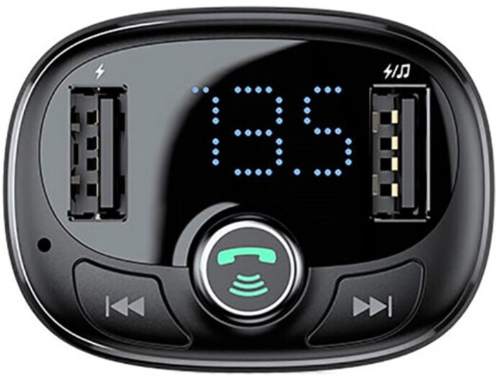 Transmiter FM Bluetooth Baseus T-Typed S-09 Bluetooth MP3 Car Charger 2.4 A 2 USB Black (6953156278721) - obraz 2