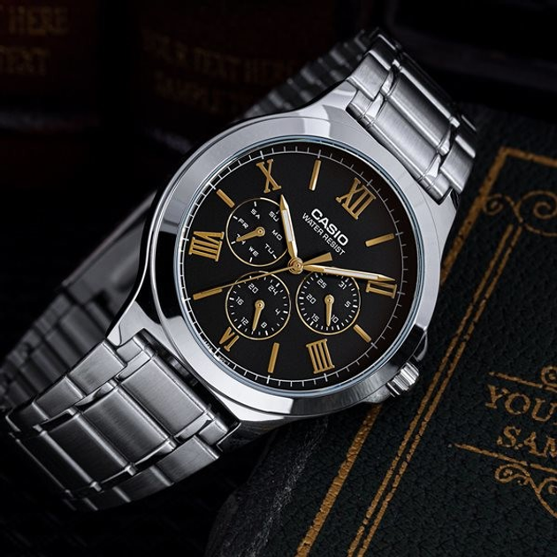 Мужские наручные часы CASIO MTP-V300D-1A2 Серебро\черный с золотым ...
