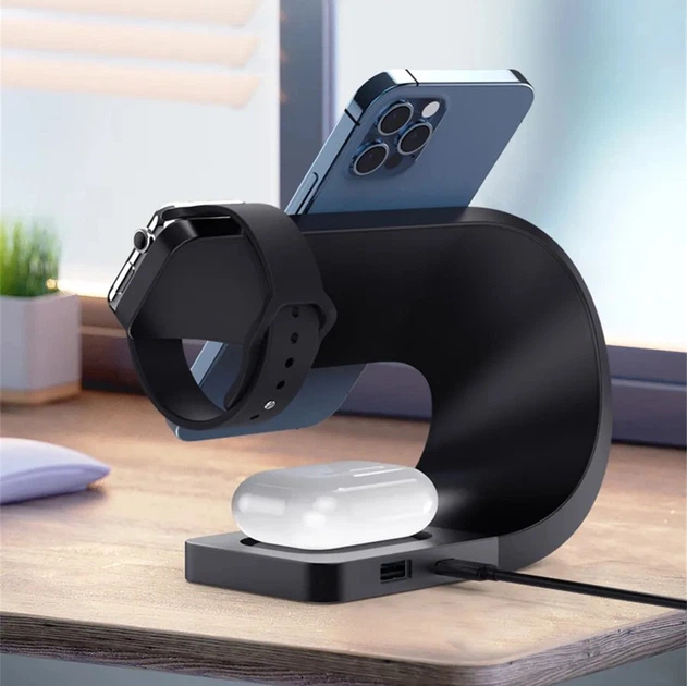 Беспроводная зарядная подставка 4в1 VIKEFON 15 Вт для IPhone, AirPods, Apple Watch, черная (72942682) - изображение 6