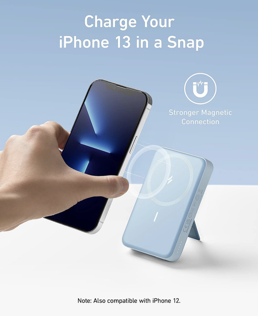 Магнитная батарея с подставкой Anker 633 Magnetic Magsafe Powerbank, 10 000mAh, 20W USB-C Power Delivery iPhone 17/17 Pro/17 Pro Max, iPhone 16/15/14/13/12 Series - Blue (A1642) - изображение 2