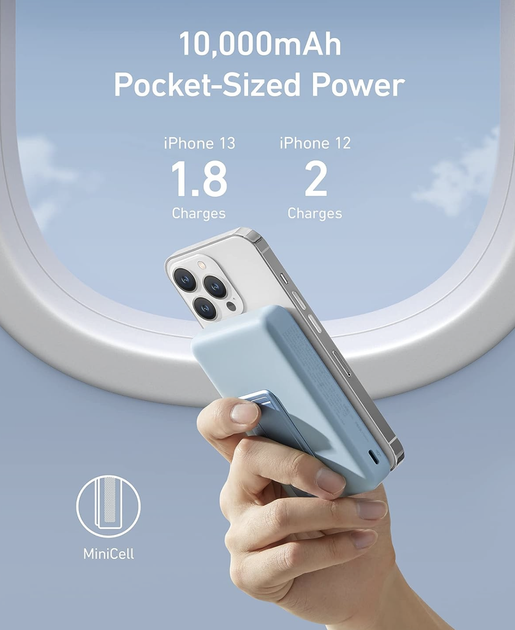 Магнитная батарея с подставкой Anker 633 Magnetic Magsafe Powerbank, 10 000mAh, 20W USB-C Power Delivery iPhone 17/17 Pro/17 Pro Max, iPhone 16/15/14/13/12 Series - Blue (A1642) - изображение 4