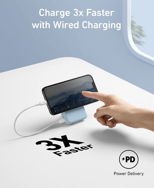 Магнитная батарея с подставкой Anker 633 Magnetic Magsafe Powerbank, 10 000mAh, 20W USB-C Power Delivery iPhone 17/17 Pro/17 Pro Max, iPhone 16/15/14/13/12 Series - Blue (A1642) - изображение 5