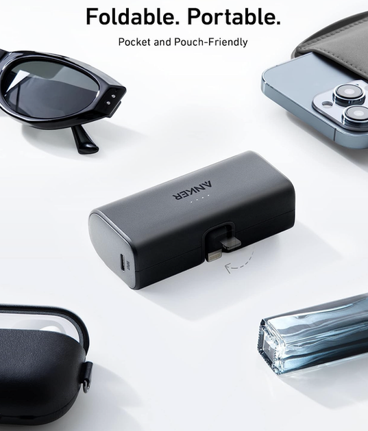 Універсальна батарея Anker Nano Power Bank із вбудованим складаним роз’ємом Lightning, 5000 mAh для iPhone 12/13/14 Pro & Pro Max (A12312) - Black - зображення 5