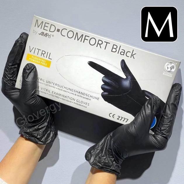 Рукавички вінілові AMPri розмір M чорного кольору 100 шт - зображення 1