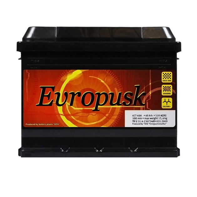 Автомобільний акумулятор Evropusk 60Аh 510A R+ (правий +) L2 Evropusk - изображение 1