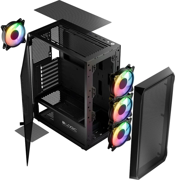 Obudowa komputerowa Logic Concept Portos Mesh+Glass ARGB fans 4x120 mm Black (AT-PORTOS-10-0000000-0002) - Zdjęcie 13 Obudowa komputerowa Logic Concept Portos Mesh+Glass ARGB fans 4x120 mm Black (AT-PORTOS-10-0000000-0002) - obraz 13