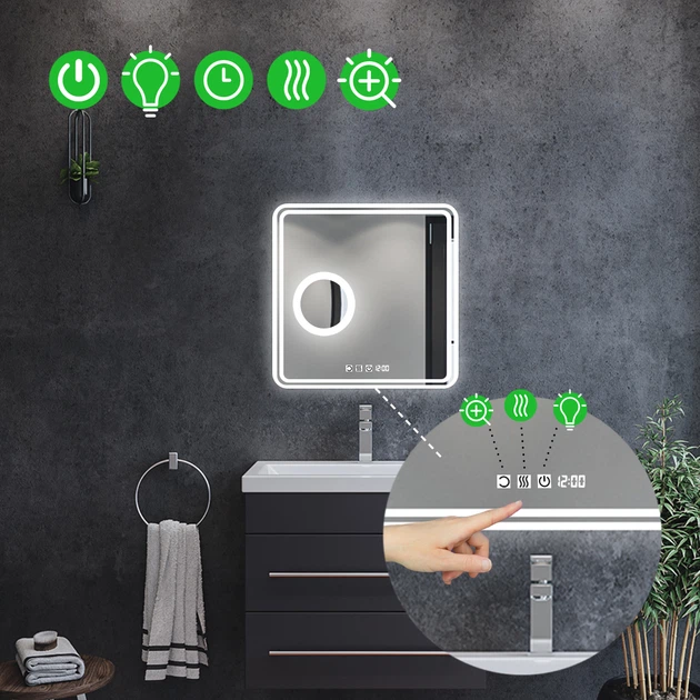 LED-зеркало 80x80см, с тремя сенсорами, часами, подогревом и линзой с подсветкой, модель Ottavia (Ottaviak26) - изображение 2