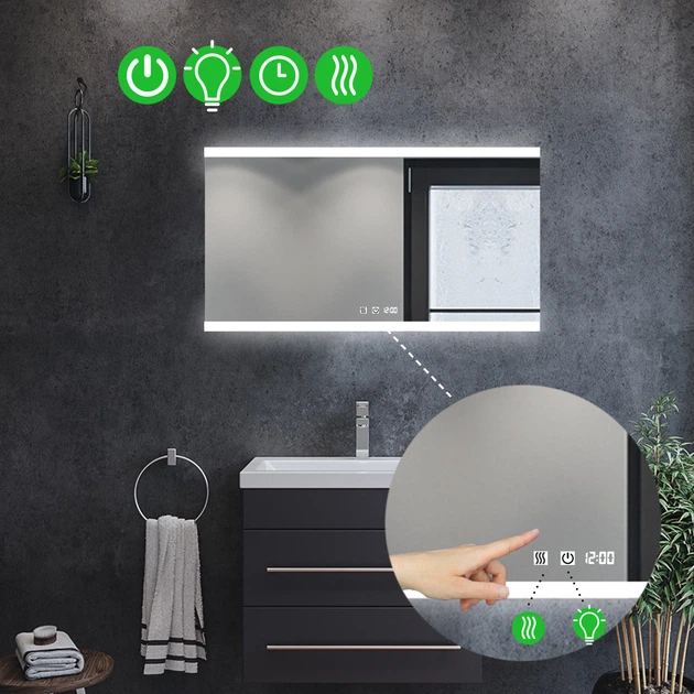 LED-зеркало 100x60см, с двумя сенсорами, часами и подогревом, модель Ines (Inesg116) - изображение 2