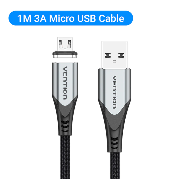 Кабель зарядний магнітний Micro USB Vention Magnetic Charge Cable 3 A Fast Charging 1 м Black (YM0329) - зображення 2