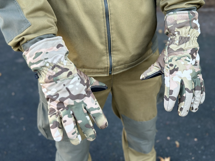 Зимние перчатки тёплые Tactic тактические перчатки софт шел утепленные, перчатки soft shell Multicam (XL) - изображение 2