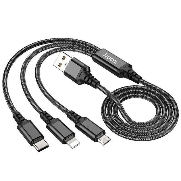 Кабель Hoco Combo 3в1 X76: Lightning/Type-C/Micro USB, 1 м, 2A - Фото 4 Кабель Hoco Combo 3в1 X76: Lightning/Type-C/Micro USB, 1 м, 2A - изображение 4