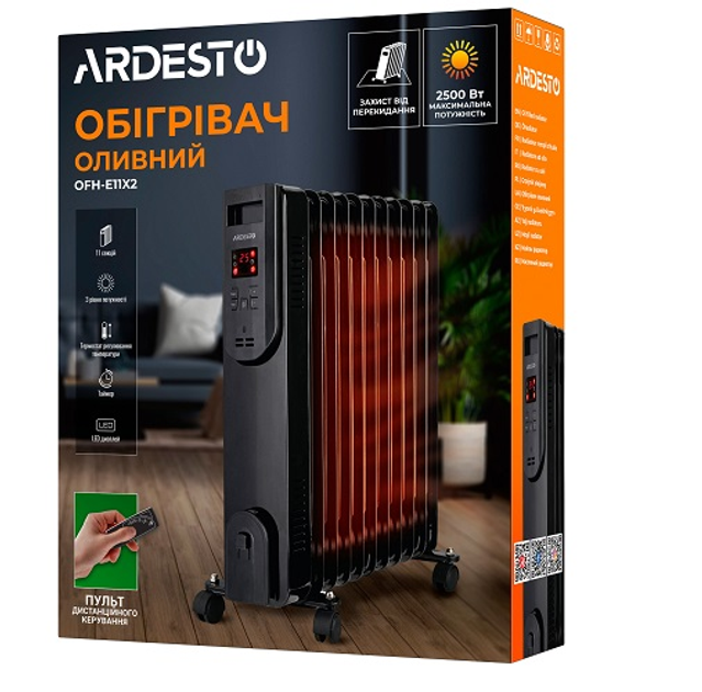 Обогреватель масляный ARDESTO OFH-E11X2 25м2 2500Вт 11 секций пульт ДК черный - изображение 10
