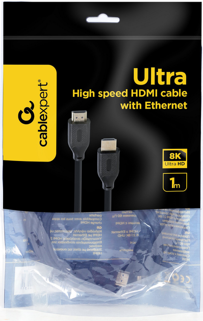 Кабель Cablexpert HDMI-HDMI V.2.1 1 м Чорний (CC-HDMI8K-1M) - зображення 4