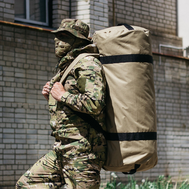 Військова сумка баул, Оксфорд армійський баул койот з клапаном 120 л тактичний баул, тактичний баул-рюкзак - зображення 1