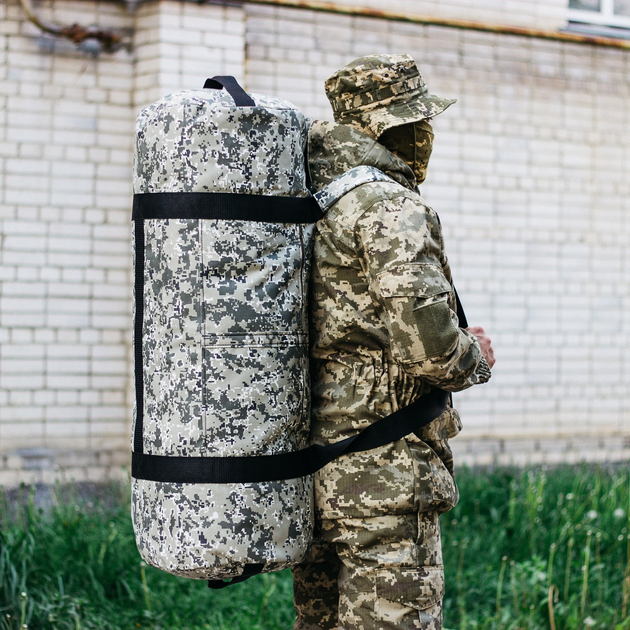 Военная баул сумка, армейский баул Оксфорд пиксель з клапаном 100 л тактический баул, тактический баул-рюкзак - изображение 2