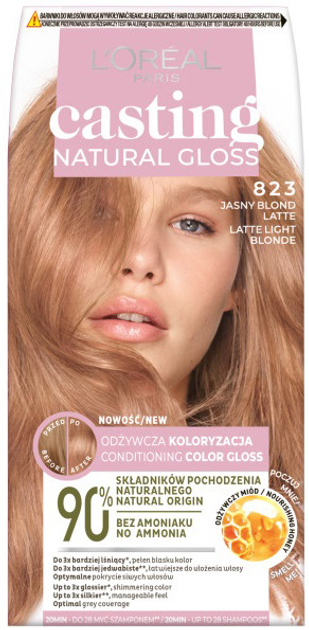 Farba do włosów L'Oreal Paris Casting Natural Gloss 823 Jasny Blond Latte 240 g (3600524086275) - obraz 1