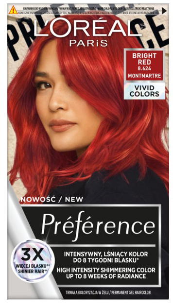 Trwała farba do włosów L'Oreal Paris Preference Vivid Colors 8.624 Bright Red 273 g (3600524015626) - obraz 1