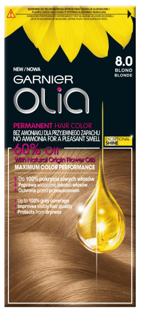 Фарба для волосся Garnier Olia 8.0 Світло-русявий 159 г (3600542244114) - зображення 1