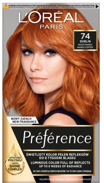 Фарба для волосся L'Oreal Paris Preference 74 Манго Інтенсивний мідний 256 г (3600521394823) - зображення 1