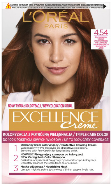 Farba do włosów L'Oreal Paris Excellence Creme 4.54 Brąz Mahoniowo-Miedziany 270 g (3600010022510) - obraz 1