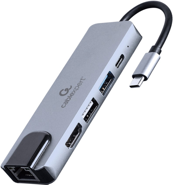 Hub USB Cablexpert USB-C 5 w 1 Hub/HDMI/PD/LAN (A-CM-COMBO5-04) - obraz 1
