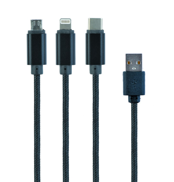Кабель Cablexpert USB - Apple Lightning/MicroUSB/USB Type-C 1 м Black (CC-USB2-AM31-1M) - зображення 1