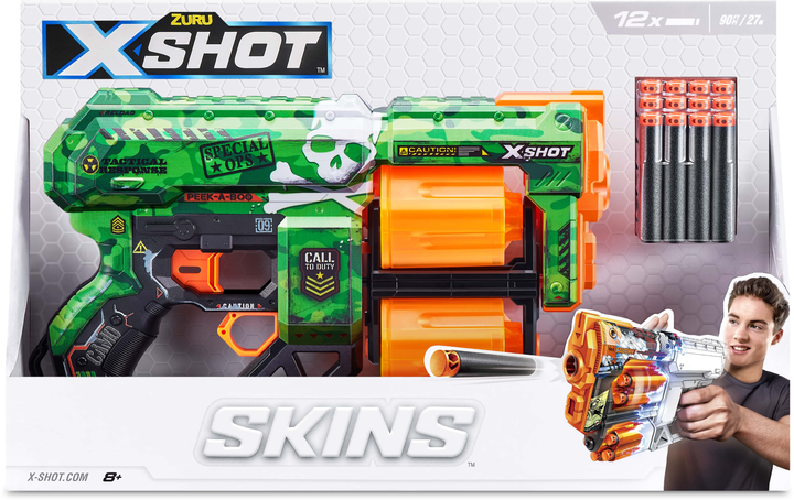 Szybkostrzelny miotacz Zuru X-SHOT Skórki Dread Camo 12 naboi (193052039255) - obraz 4