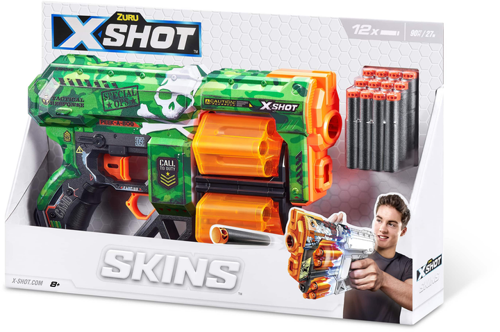 Szybkostrzelny miotacz Zuru X-SHOT Skórki Dread Camo 12 naboi (193052039255) - obraz 5