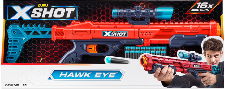 Скорострільний бластер Zuru X-Shot Red Excel Hawk Eye 16 патронів (193052040169) - зображення 1